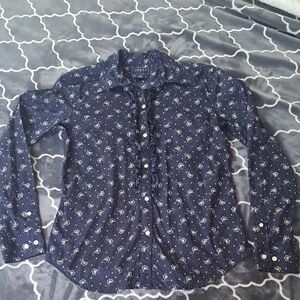 Chaps Blue Casual Button Down Shirt with Elegant Pattern